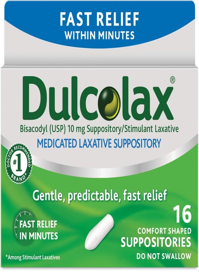 Dulcolax Stimulant Laxative Medicated Suppositories 16ct Fast Relief, Rectal Use Only, Bisacodyl 10mg - Image 1